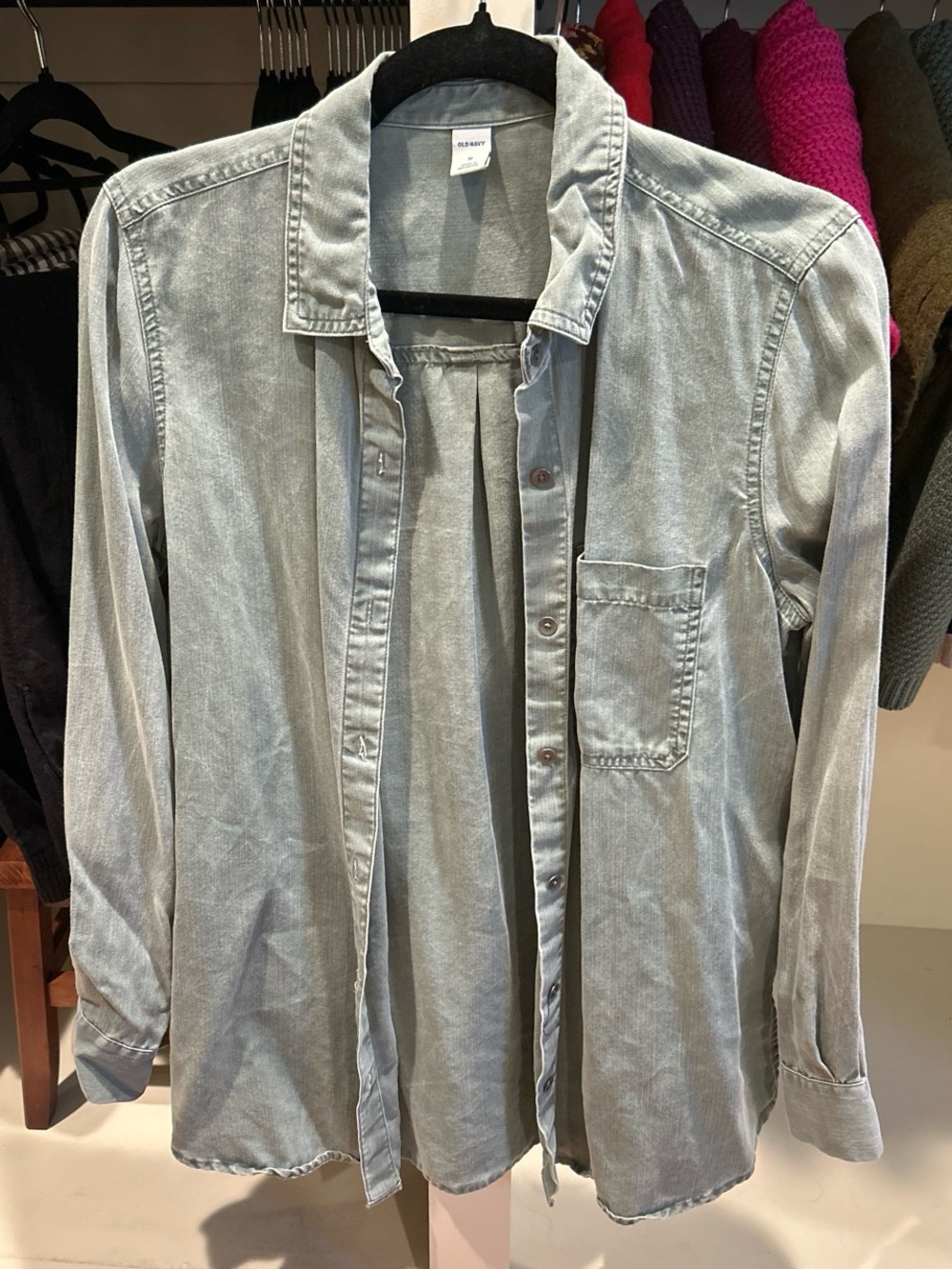 Old Navy Light Green Women's Denim Button-Down Shirt